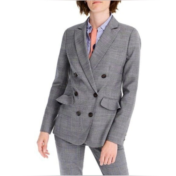 J. Crew Women’s Ruffle Pocket Glen Plaid Double Breasted Blazer Jacket NWOT 6